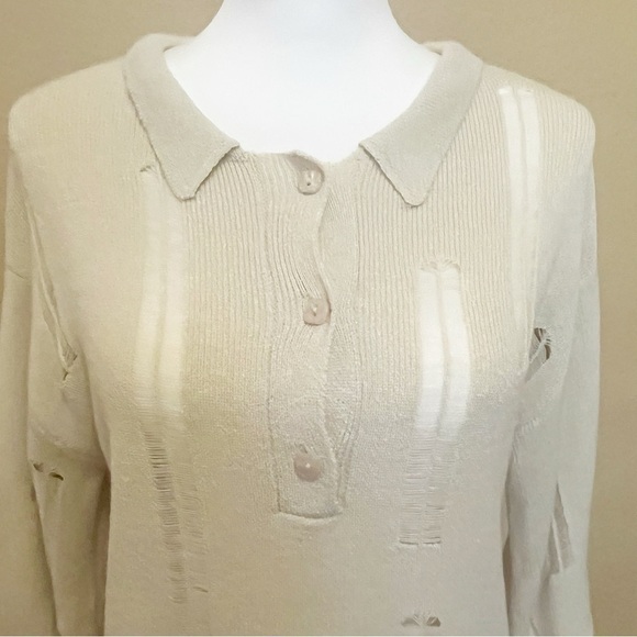 VRG GRL Distressed Oversized Relaxed Fit Knit Collared Polo Neutral Tan AU 6/ XS - Picture 2 of 11